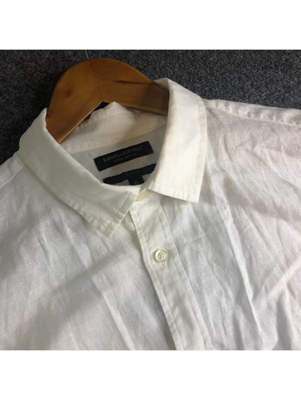 Banana Republic Shirt Mens XL White Linen Cotton Short Sleeve Slim Fit Button